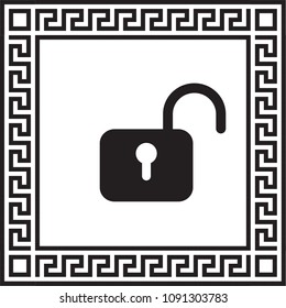 Lock icon vector in a frame with a Greek ornament