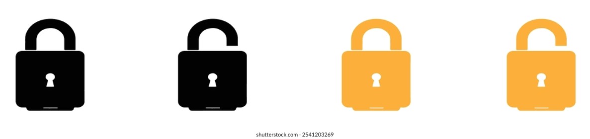 Ilustración vectorial del icono de la cerradura aislada en un fondo blanco.  Bloqueado y desbloqueado Símbolo de seguridad plana.