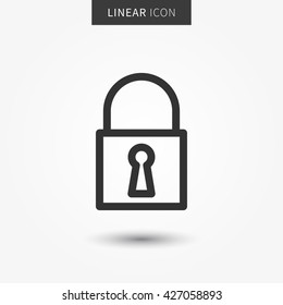 Lock icon vector illustration. Isolated padlock symbol. Security line concept. Protection graphic design. Padlock outline symbol for app. Privacy pictogram on grey background.