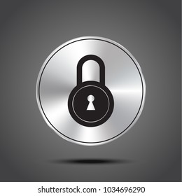 Lock icon vector metallic isolated on dark background