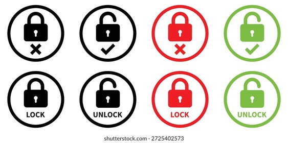 Conjunto de Vector de icono de bloqueo. Bloqueado y desbloqueado conjunto de iconos de bloqueo. Cerrar con llave. Símbolo de seguridad. Ilustración vectorial.	
