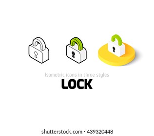 Lock icon, vector symbol in flat, outline and isometric style