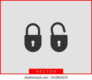 Lock icon vector. Unlock symbol flat design.