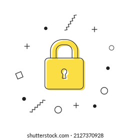 Lock icon vector. Yellow padlock icon with geometric shapes on white background. Security symbol. Vector