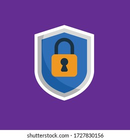 lock icon with white outline.Conceptual vector illustration in flat style design.Isolated on background.