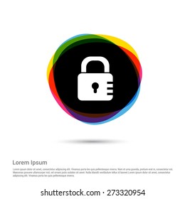 lock icon, White pictogram icon creative circle Multicolor background. Vector illustration. Flat icon design style