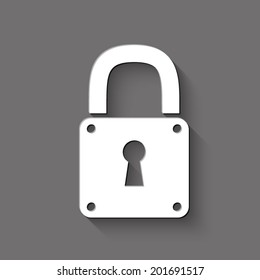 lock icon - white vector illustration with shadow on gray background