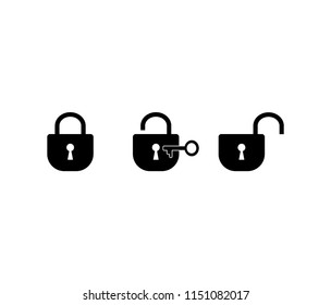 Lock icon.Flat design in black.open and closed.