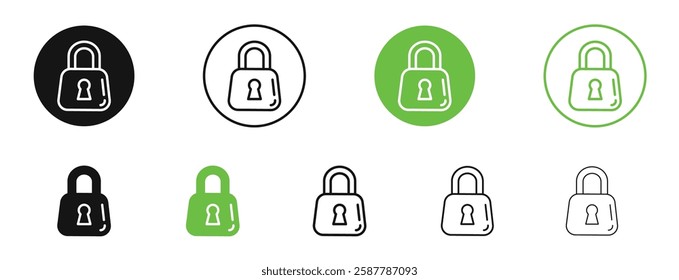 Lock icons in black and green colors collection