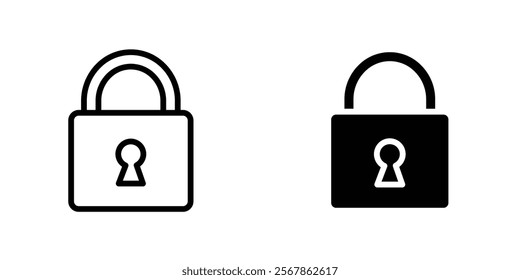 Lock icons collection in Filled flat and thin line style.