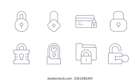 Lock icons. editable stroke. Containing encryption, lock, credit card, folder, padlock.