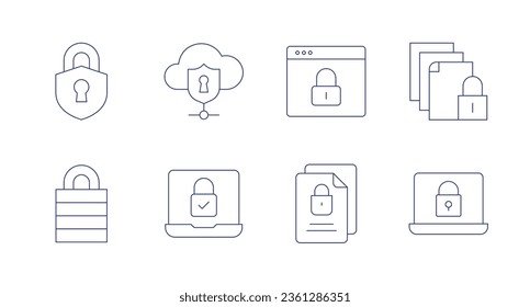 Lock icons. editable stroke. Containing document, laptop, browser, file, lock, padlock.