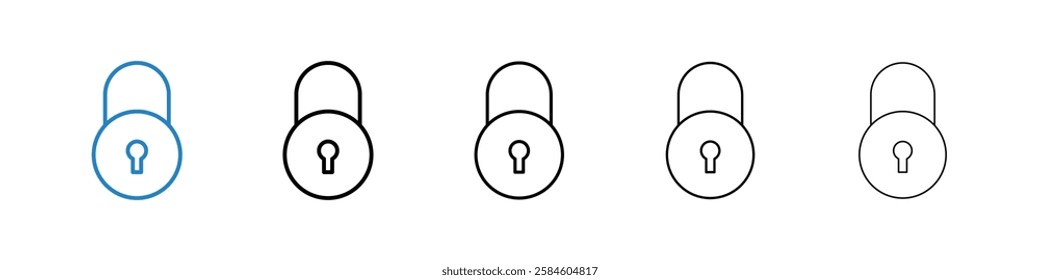 Lock icons in five different stroke sizes