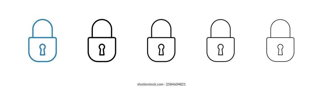 Lock icons in five different stroke sizes