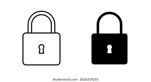 Lock icons in flat solid and thin line style