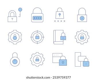 Lock icons. Line Duotone style, editable stroke. lock, locked, padlock, password, target.