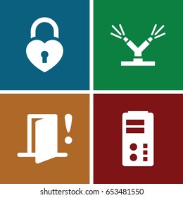Lock icons set. set of 4 lock filled icons such as heart lock, watering system, door warning