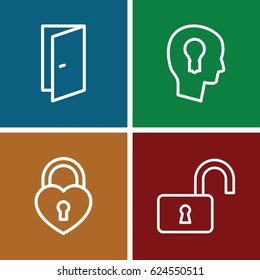 Lock icons set. set of 4 lock outline icons such as door
