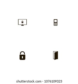 Lock icons set. bolt, blocked, key and monitor