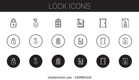 lock icons set. Collection of lock with key, door, files, file. Editable and scalable lock icons.