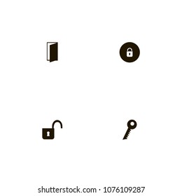 Lock icons set. door, open, lock and key
