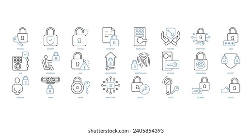 Lock icons set. Set of editable stroke icons.Vector set of Lock