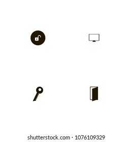 Lock icons set. entrance, lock, unblocked and open door