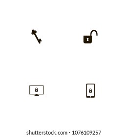 Lock icons set. key, computer, phone and open