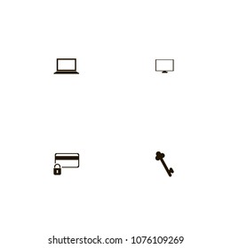 Lock icons set. laptop, credit card, lock and computer