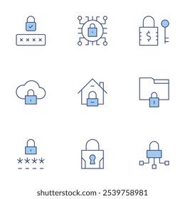 Lock icons set. Line Duotone style, editable stroke. lock, locked, cyber security, house, security system, password.