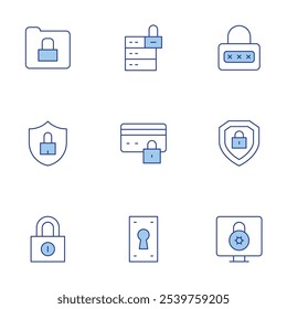 Lock icons set. Line Duotone style, editable stroke. pin code, security, lock, cyber security, folder, secure payment.