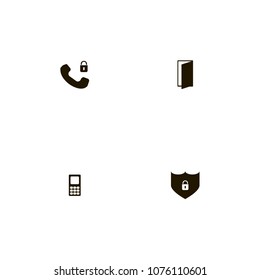 Lock icons set. locked, telephone, door and shield