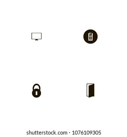 Lock icons set. lock, open door, door and round lock