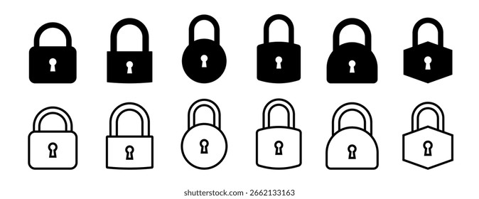 Conjunto de iconos de bloqueo. Candado cerrado. Icono de bloqueo bloqueado y desbloqueado. Símbolo de seguridad. Ilustración vectorial.