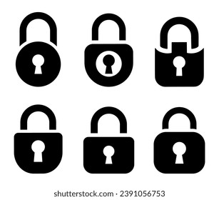 Symbolsatz sperren. Padlock-Symbol. Sicherheitssymbol. Symbol für private Sicherheit. Vektorgrafik