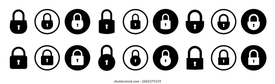 Lock icons set. Padlock open and closed. Locked and unlocked lock icon. Security symbol. Vector illustration.