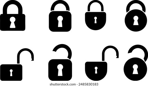 Lock icons set. Padlock symbol collection. Security symbol. Lock open and lock closed icon