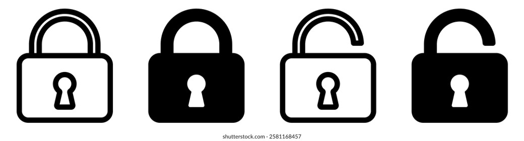 Lock icons set. Padlock symbol collection. Security symbol. Lock open and lock closed icon