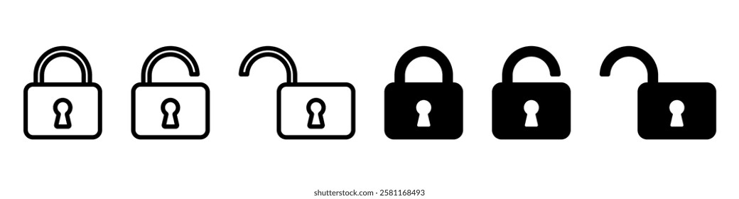 Lock icons set. Padlock symbol collection. Security symbol. Lock open and lock closed icon