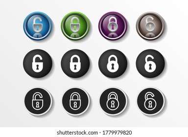 Lock Icons Set Realistic Closed and Opened, security flat design vector illustration in 4 colors options for web design and mobile applications. Vector illustration