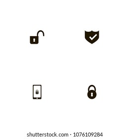 Lock icons set. security, open, mobile and lock