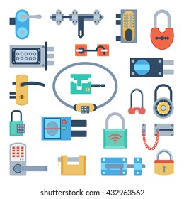 Lock icons set and security padlock protection lock