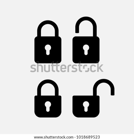 Lock icons set, security symbols, open and closed padlock, vector illustration.