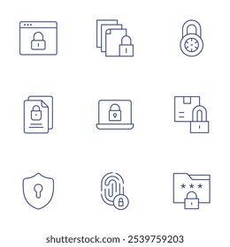 Lock icons set. Thin Line style, editable stroke. document, laptop, lock, browser, file, padlock, protection.