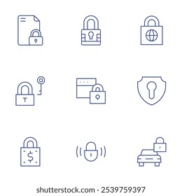 Lock icons set. Thin Line style, editable stroke. lock, locked, money, shield, padlock.