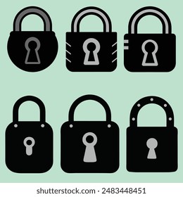 Lock icons set. Lock and unlock icon privacy symbol set in black and white color in simple style. Set of close and open locks. Lock icon collection. Locked and unlocked black icon. Lock Silhouette.