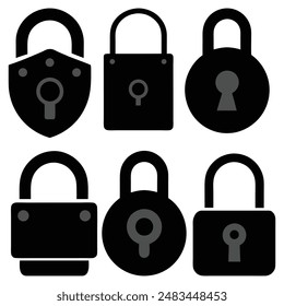 Lock icons set. Lock and unlock icon privacy symbol set in black and white color in simple style. Set of close and open locks. Lock icon collection. Locked and unlocked black icon. Lock Silhouette.