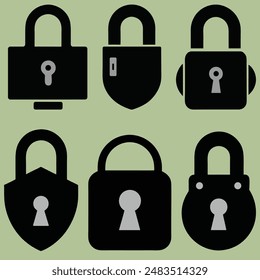 Lock icons set. Lock and unlock icon privacy symbol set in black and white color in simple style. Set of close and open locks. Lock icon collection. Locked and unlocked black icon. Lock Silhouette.