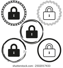 Lock icons set. Various circle designs. Black silhouette vector. Abstract security symbols.