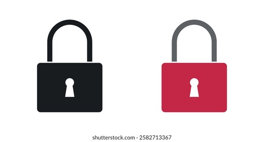 Lock icons set vectors black and colored style